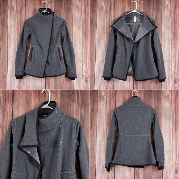 Ivivva Girls Size 10 Gray Business Wrap Fleece Lined Jacket Thumbholes Warm - Picture 5 of 15